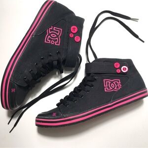 DC Women's Black Sneakers with Hot Pink Accents